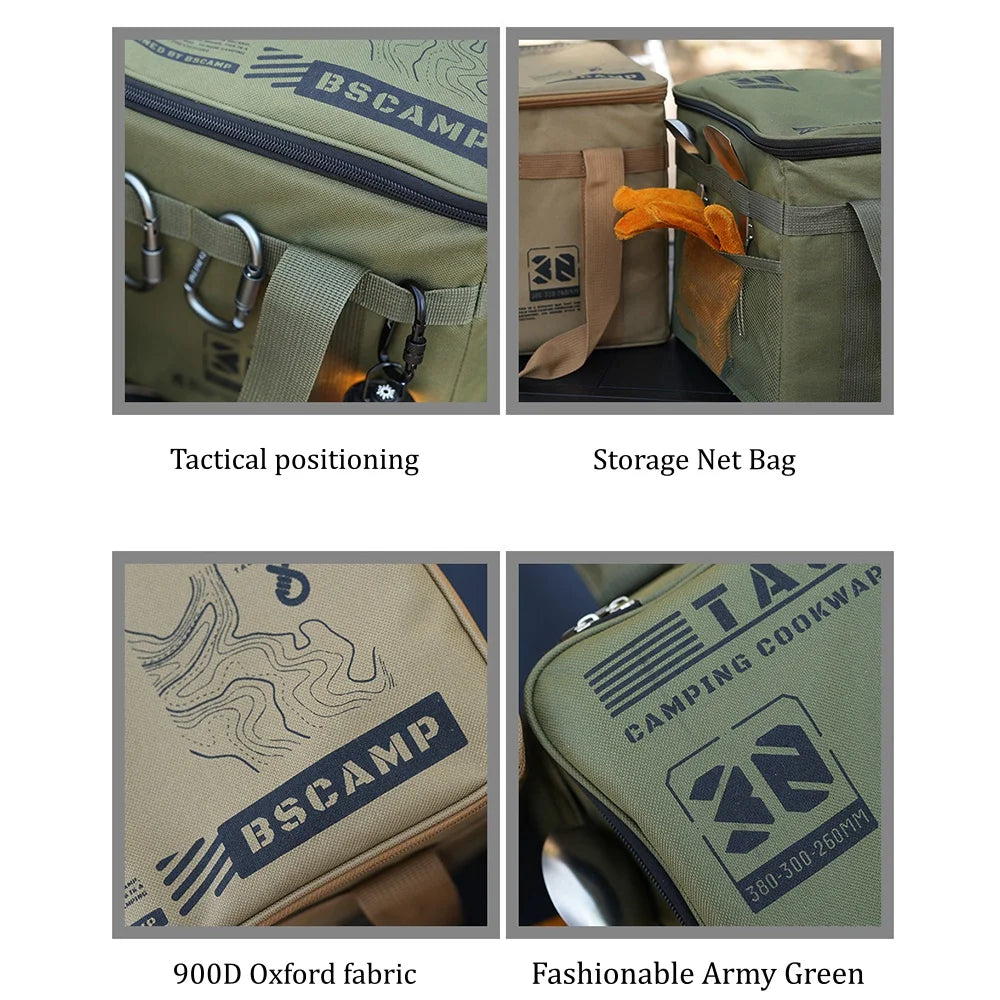 Large Capacity Camping Storage Bag Heavy Duty Water Repellent 600D Oxford Tactical Gear Organizer Foldable Portable Cookware Storage Bin For Car Trunk Hiking Fishing Picnic BBQ Road Trip Outdoor Travel Accessories