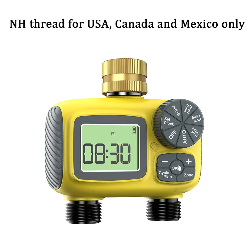 Dual Outlets Water Timer Home Garden Automatic Watering Irrigation System with Brass Inlet for Outdoor