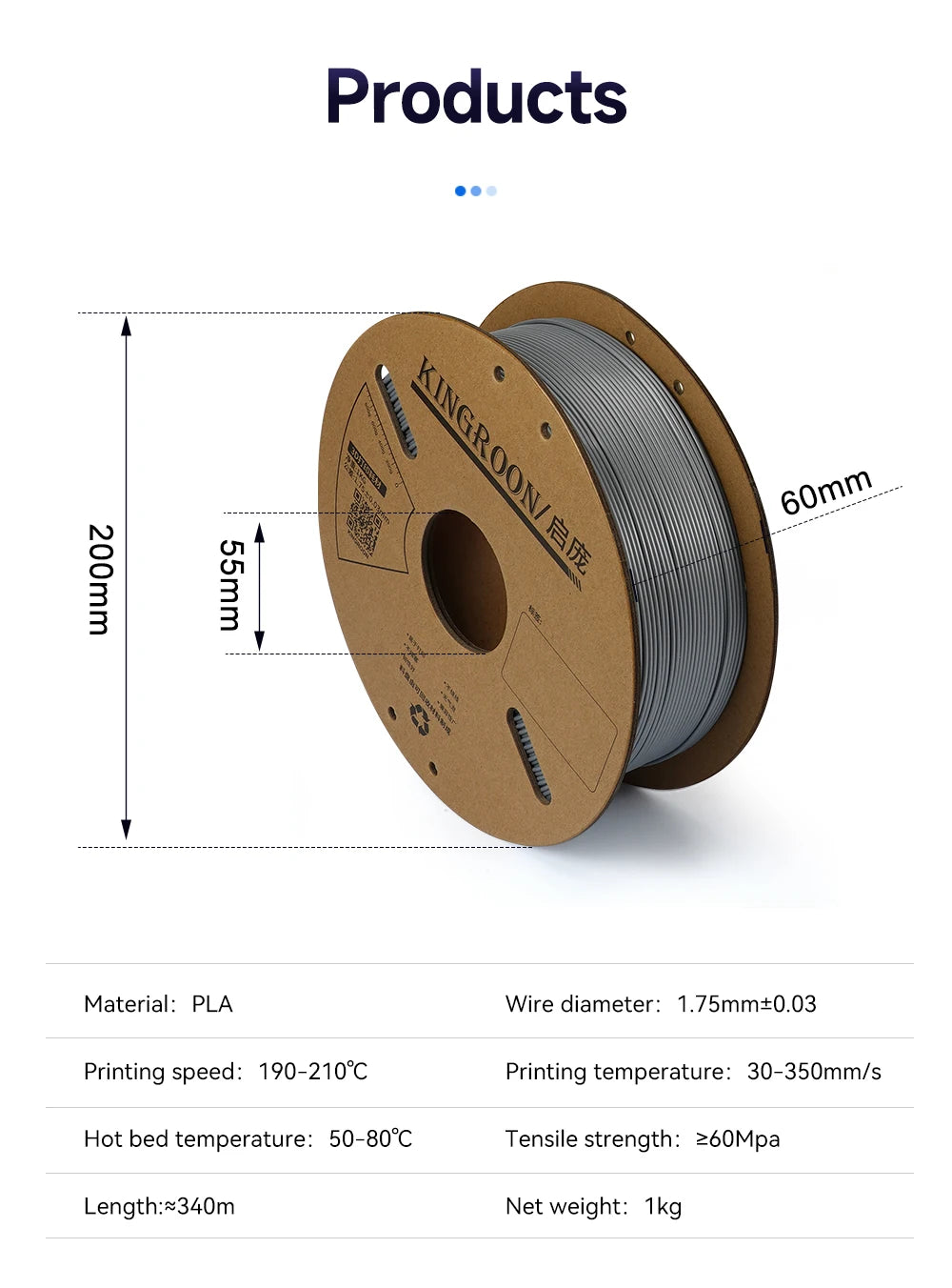 KINGROON PLA 3D Printer Filament 1.75mm, Multi-Roll Pack, Bubble-Free for FDM Printers