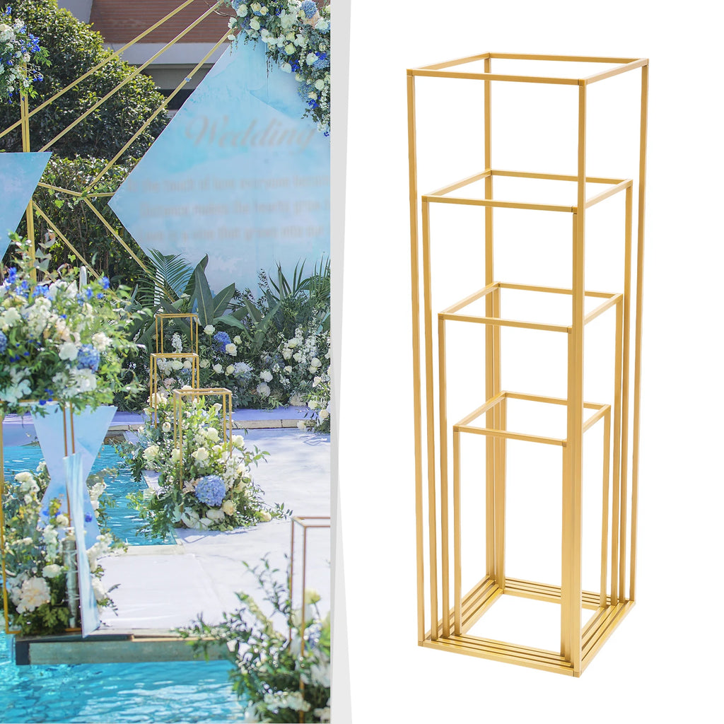 4Pcs Wedding Flower Stand Set Gold Metal Column Rack Party Decor Balloon Display Holder Centerpiece Vase Pillar 40+60+80+100cm