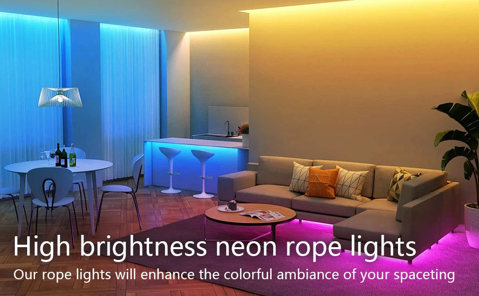 Neon Rope Light, Flexible Led Lights Control with App/Remote, Multiple Modes, Ip65 Outdoor Waterproof, Music Sync Light Strip for Bedroom