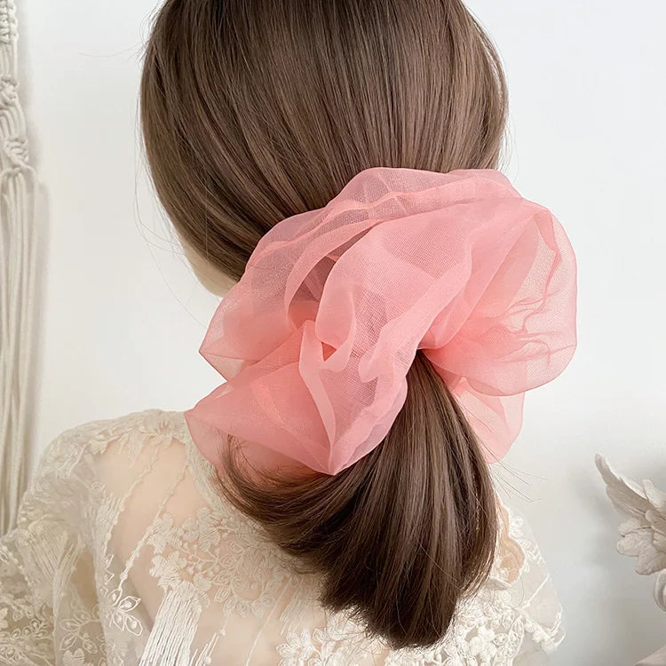 Spring summer organza hair scrunchie large fairy chiffon women Elastic Hair Band Ponytail Holder Hair Tie Girl Gum Accessories