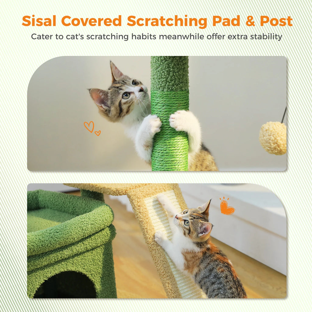 Small Cat Tree for Indoor Cat Tower with Sisal Scratching Post and Pad Wide Top Perch Large Cat Condo Cat Scratchers Cat Toys