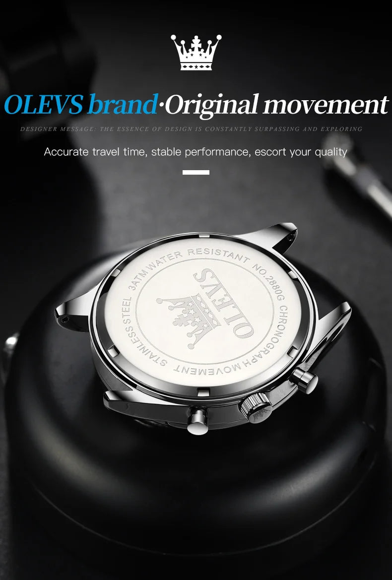 OLEVS Men's Leather Strap Quartz Watch, Waterproof Business Watch with Date