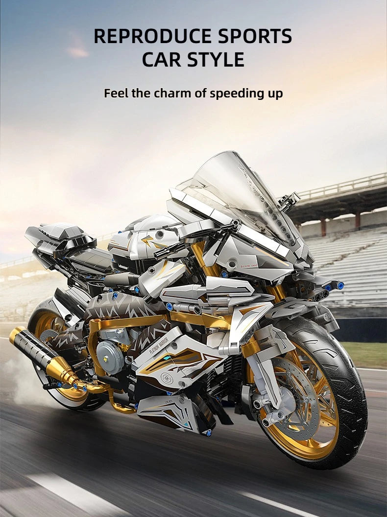 KAVOWORLD 1:5 Motorcycle Desktop Ornament Building Blocks Set 2045PCS Technic Motorbike Model Kit Sport Bike Bricks Boy Toy Gift