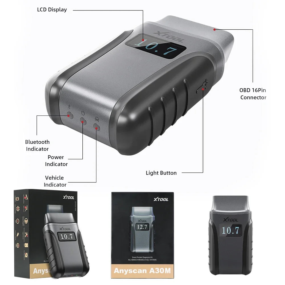 A30M V2.0 All System Car Diagnostic Tools Bluetooth OBD2 Scanner Active Test 26+ Reset CAN FD