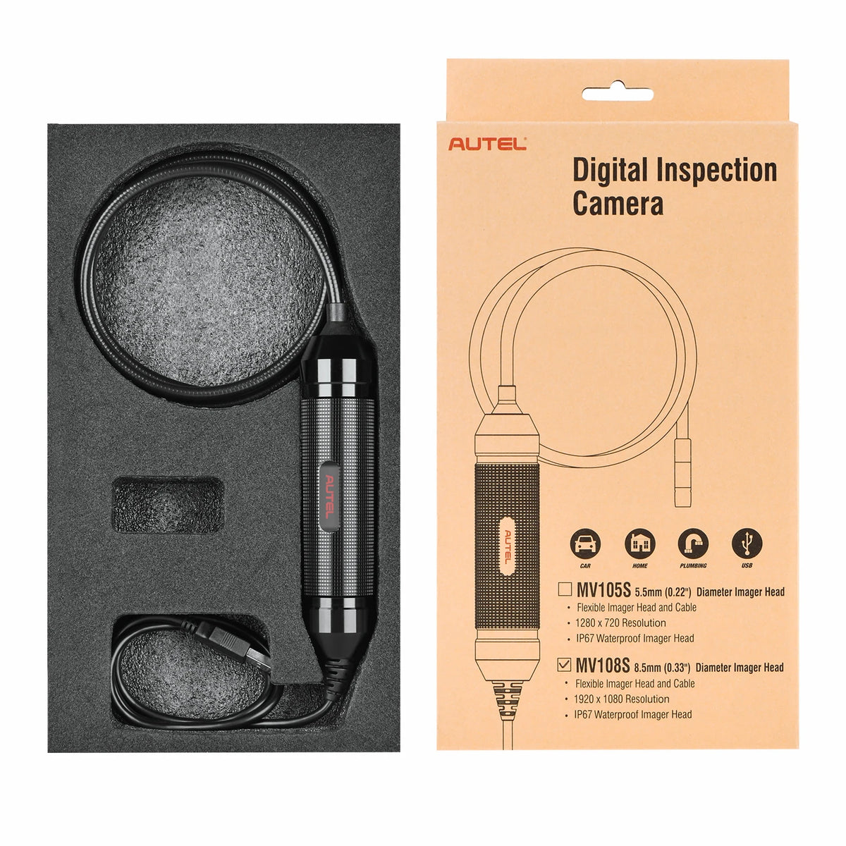 Autel MaxiVideo MV108S Camera MV108S Endoscope Inspection Tool 1920x1080 Resolution 8.5mm/0.33" Digital Inspection Camera