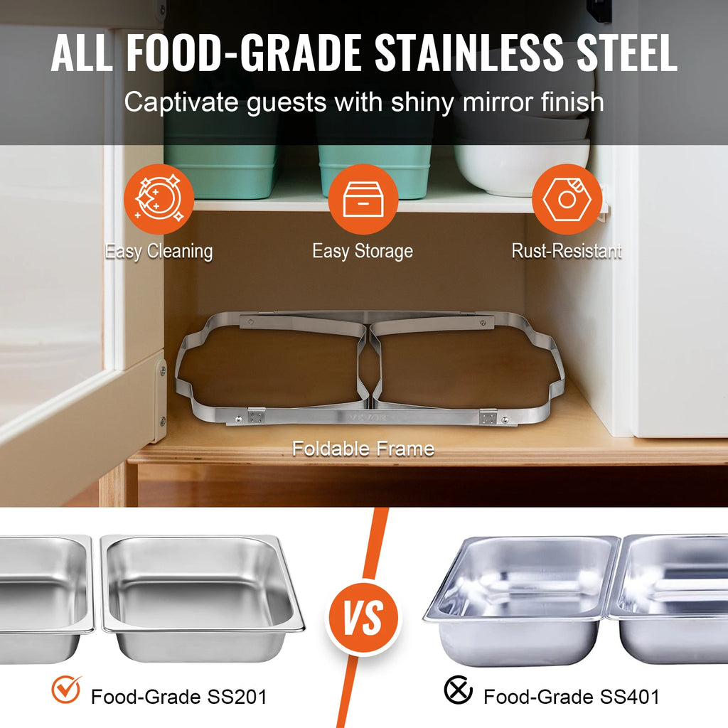 SucceBuy 8QT Rectangle Chafing Dish 2/4/6 Packs w/ Full Size Pans Buffet Catering Warmer Server Folding Stand Fuel Holder Tray
