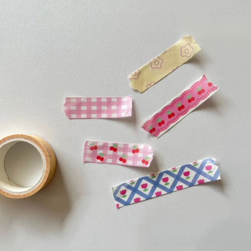 Decorative Washi Tape, Pink Cherry Grid Floral Masking Tape, Cute DIY Scrapbooking Journal Tape, Kawaii Planner Stationery Gift for Girls Women