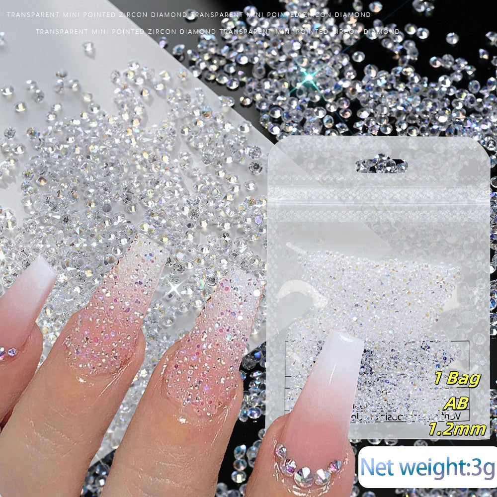 1Bag Aprox.1400Pcs Mini Nail Rhinestones Micro 1.2mm Nail Sand Pixie Crystals Iridescent AB Bling Tiny Sugar Beads Nail Charms