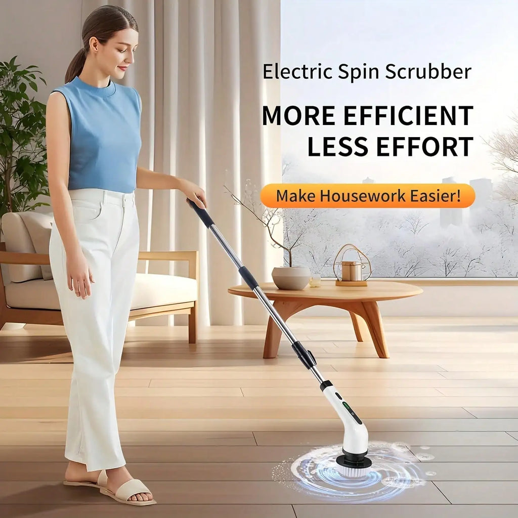 2026 Electric Rotating Cleaning Brush, Rechargeable Cleaning Brush, Shower Cleaning Brush With 9 Brush Heads, 2 Hours Of Battery Life, Dual Speed Adjustment, Retractable Handle, Suitable For Bathtubs, Tiles, Floors, Cars, Hou