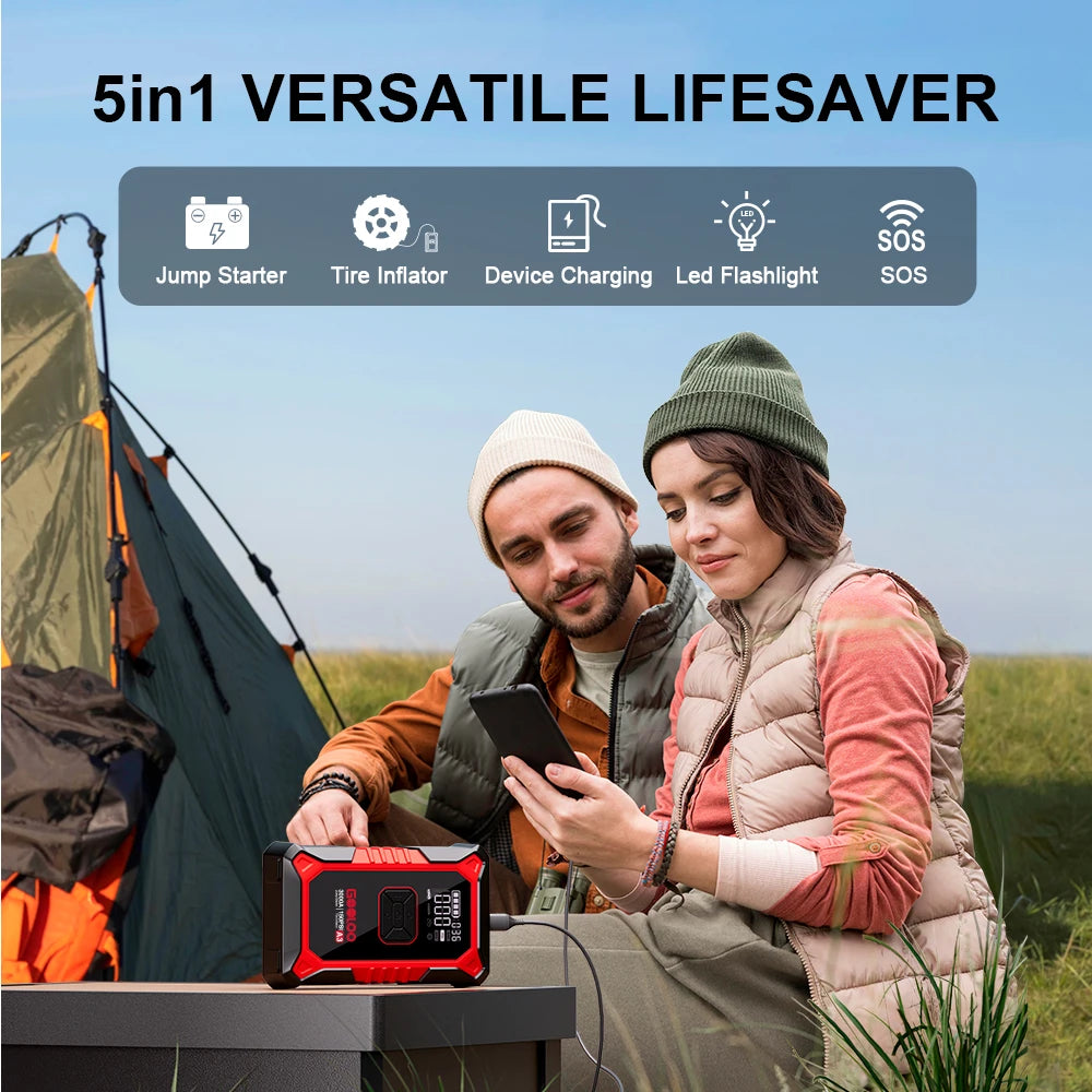 A3 Jump Starter with Air Compressor, 3000A Portable Car Battery Booster (9.0 Gas/6.5L Diesel) with 150PSI Auto-Shutoff Ti
