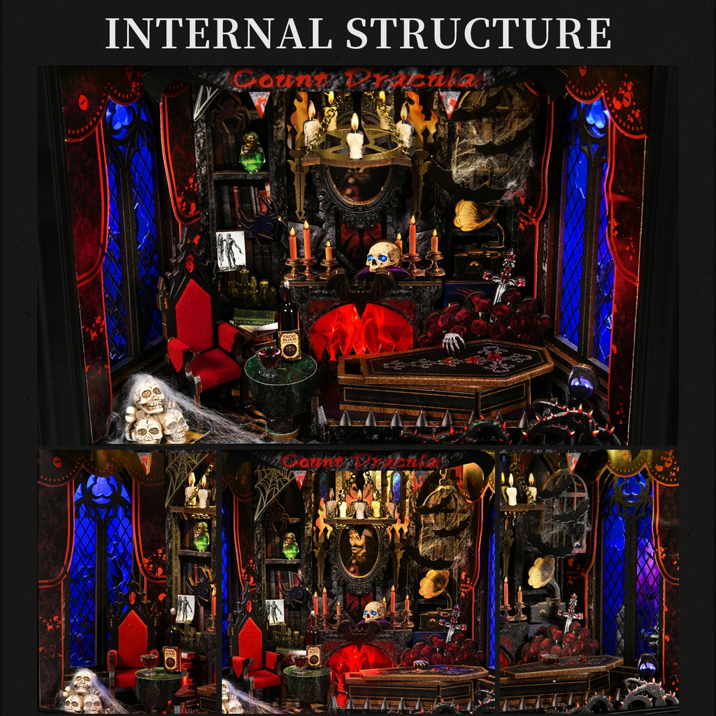 Book Nook Kit Vampire DIY Wooden Puzzle Dracula Gothic Style Halloween Bookshelf Dollhouse Model Bookend Building Home Dec