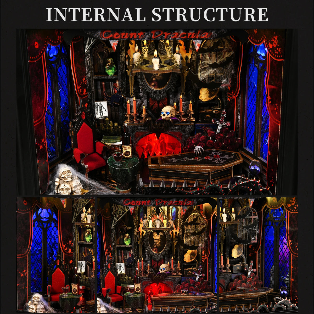 Book Nook Kit Vampire DIY Wooden Puzzle Dracula Gothic Style Halloween Bookshelf Dollhouse Model Bookend Building Home Dec