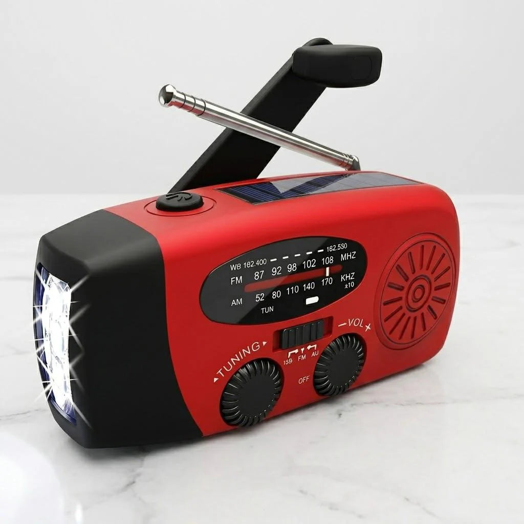 Solar Hand Crank Radio Portable Emergency Weather Alert Device with 2000mAh Power Bank and LED Flashlight Ideal for Home Blackout Severe Weather