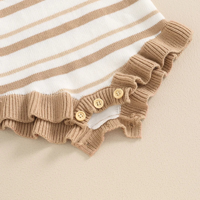 0-18M Cute Baby Girls Boys Summer Romper Sleeveless Bow Strap Ruffle Striped Ribbed Jumpsuits Playsuit