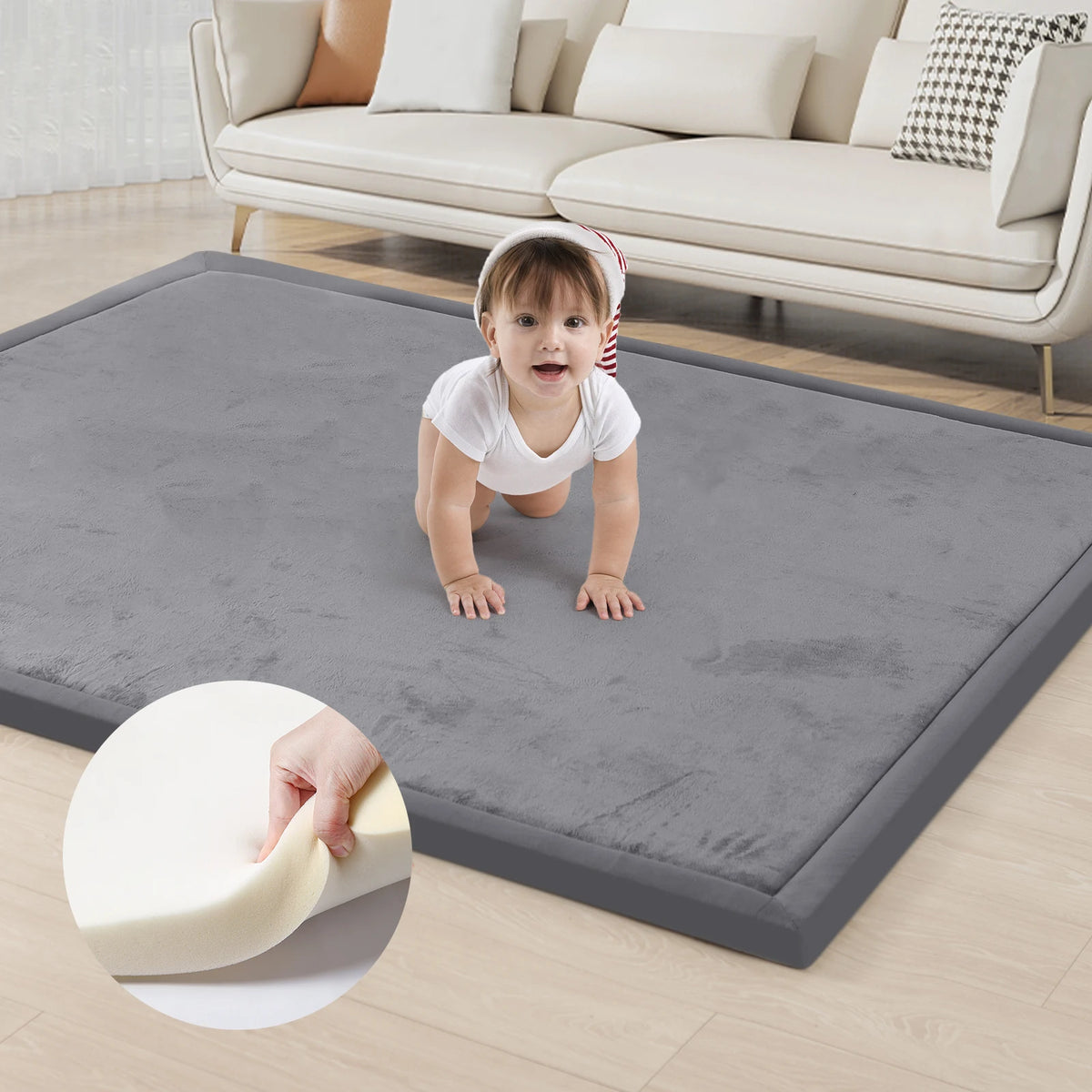 Carpet For Floor 2cm Thick Memory Foam Playpen Mat With Non-slip Bottom For Living Room Soft Velvet Minimalist Carpet Kids Rugs
