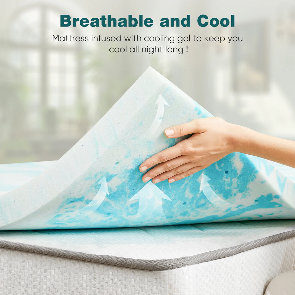 JHK 2 Inch Gel Memory Foam Mattress Topper Full Size Cooling Mattress Soft and Breathable Bed Topper School Bedroom Furniture