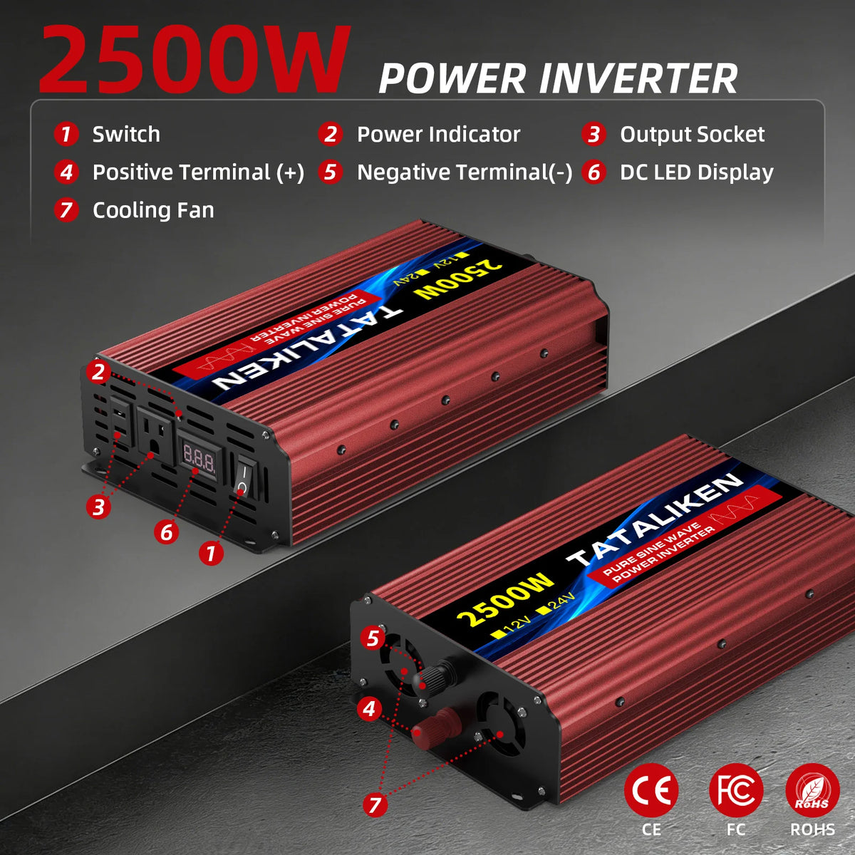 Pure Sine Wave Inverter DC12V To AC110V 60HZ 1000W/1600W/2200W/2500W/3000W/3500W/4000W Power Voltage Converte