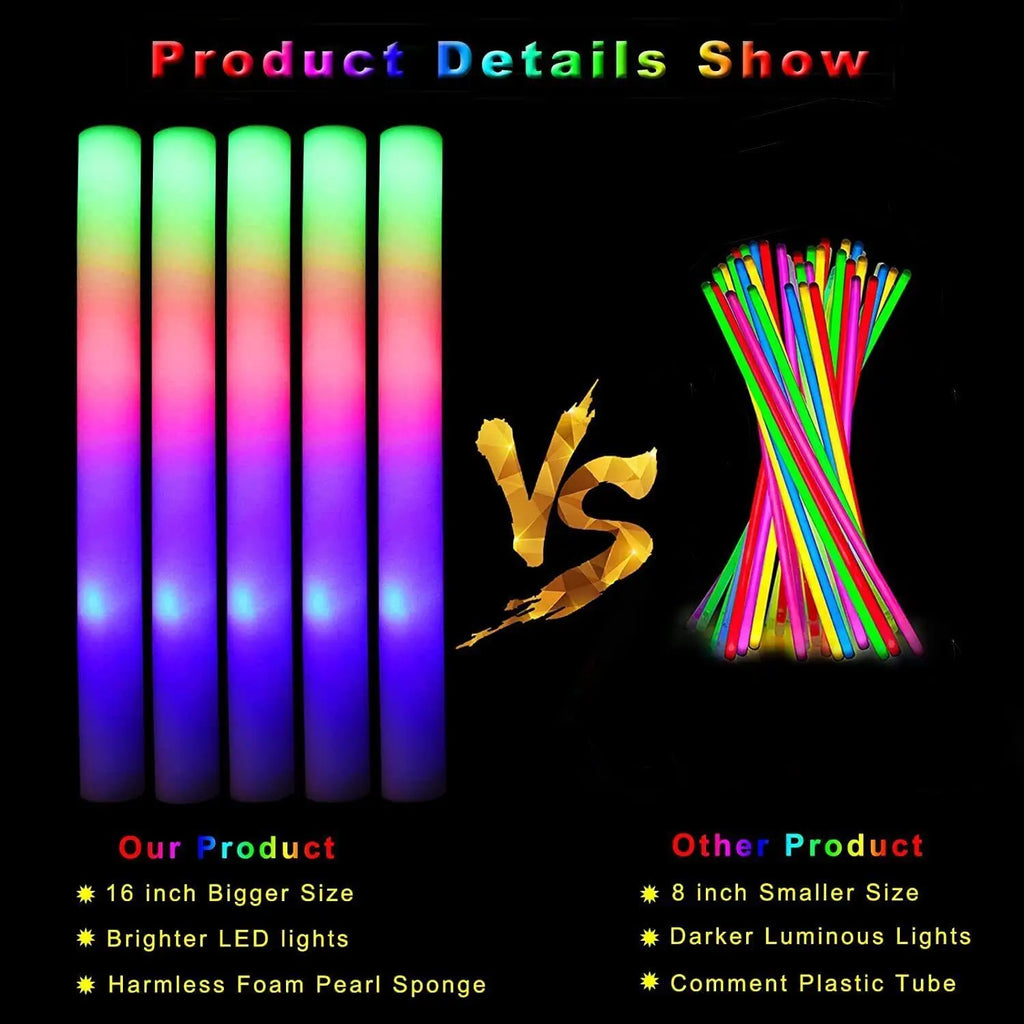 Glow Sticks Bulk 102Pack LED Light Up Foam Sticks 3 Modes Color Flashing,Glow Party Supplies for Wedding Birthday Concert