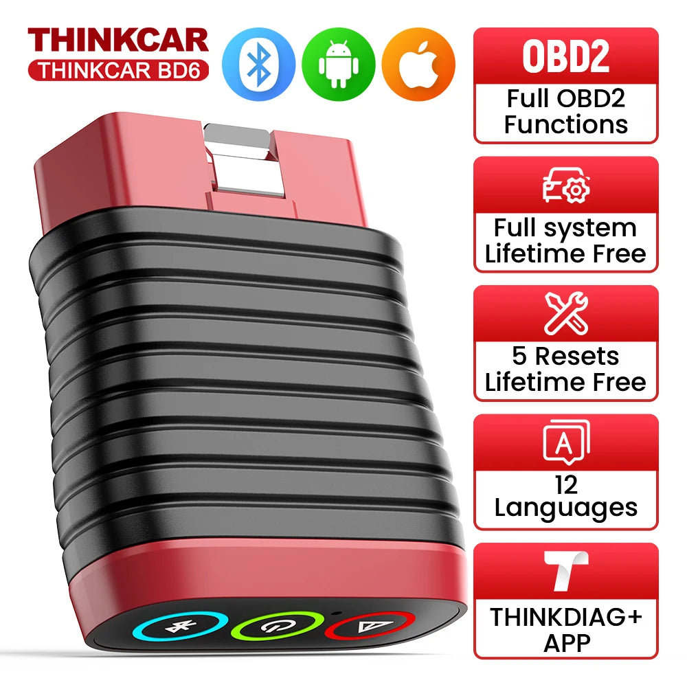 THINKCAR BD6 Bluetooth Scanner Car Diagnostic Tool OBD2 Scanner Full System Diagnose 5 Reset Free Auto Diagnosis OBD Code Reader