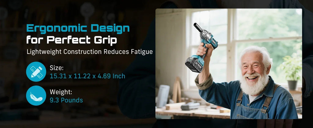 SEESII WH710 Pro 1200N.m Electric Impact Wrench Brushless 1/2" High Torque Handheld Cordless Impact Gun Tool Kit LED Light 6 Socket