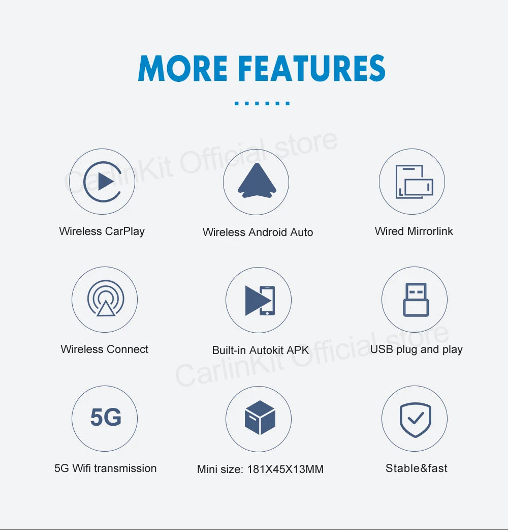 Hot Sale CarlinKit USB Wireless&Wired CarPlay Dongle Android Auto AI Box Mirrorlink Car Multimedia Player Bluetooth Auto Connect