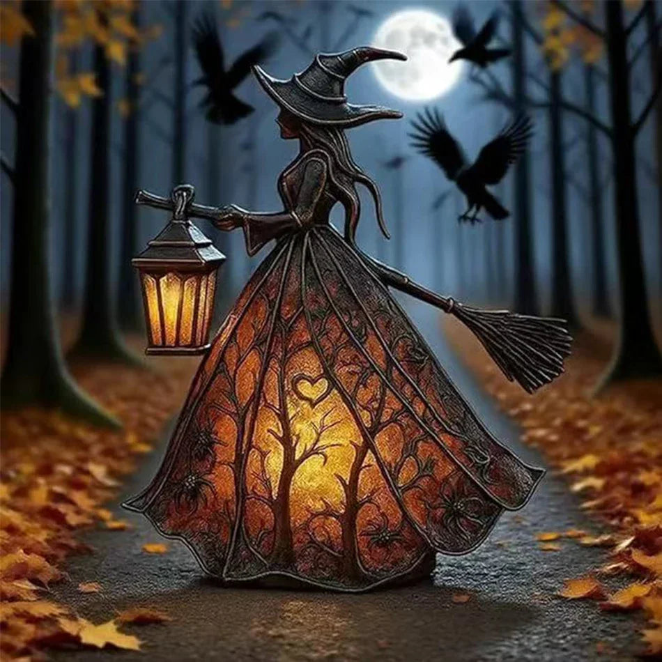 Halloween Witch and Ghost 3D Resin Lantern Decoration