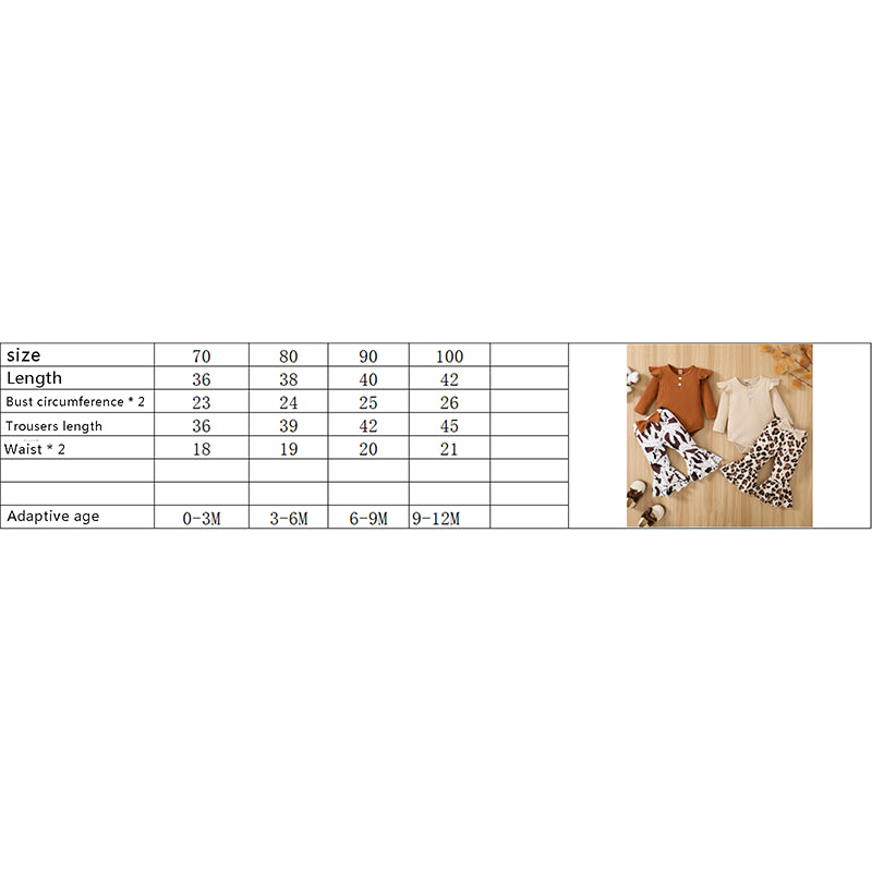 Infant Baby Girl Ribbed Fly Sleeve Romper with Leopard Flare Pants Outfit
