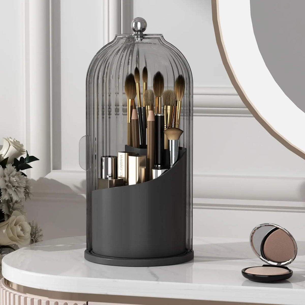 360-Degree Rotating Makeup Brush Holder with Dustproof Lid