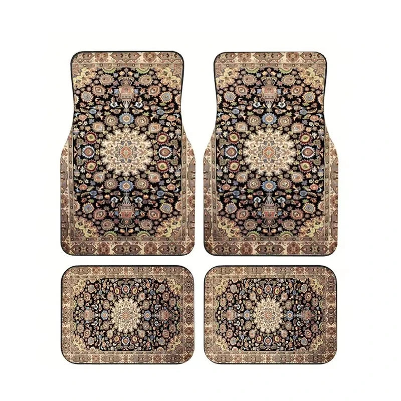 Red Bohemian Paisley Car Floor Mats, 4-Piece Universal Anti-Slip Auto Carpet Set