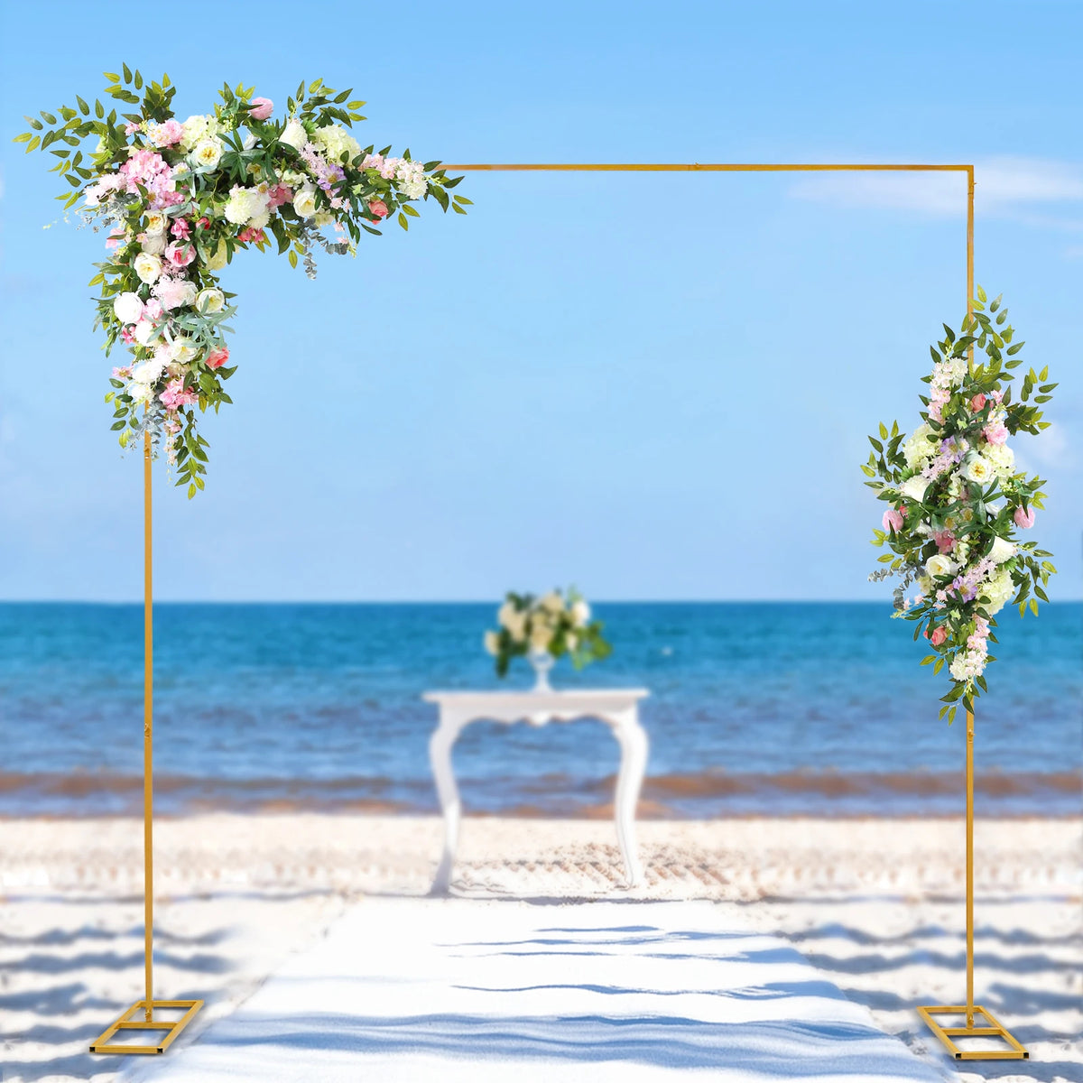 3m Adjustable Gold Square Wedding Arch Stand with Base, Heavy Duty Metal Backdrop Frame for Ceremony Party Decoration