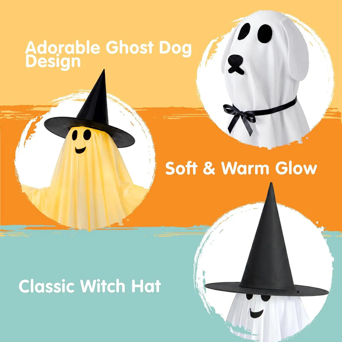 Halloween Standing Ghost Pair with Warm LED Lights, 2 Pcs