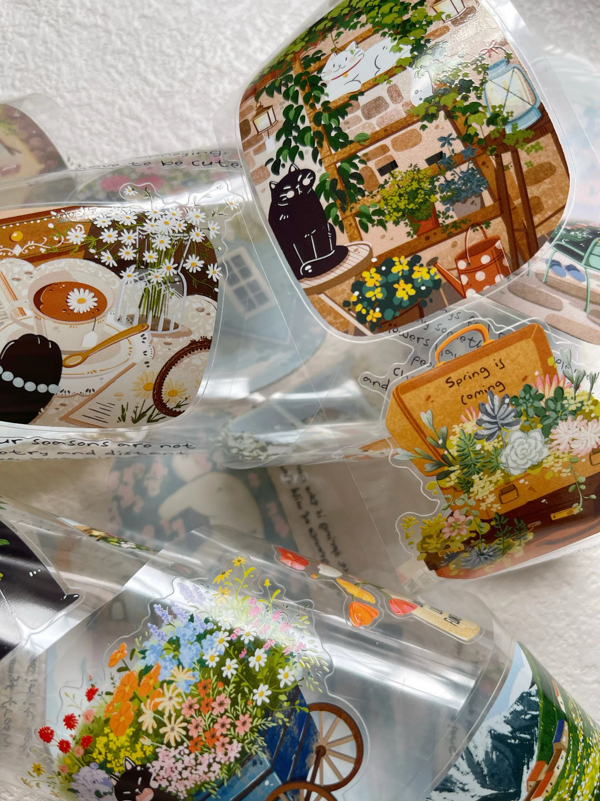 Scenic Cat Washi Tape - Spring Field Design, Full Roll For Planner