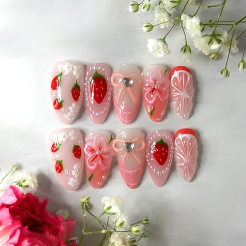 24Pcs Almond Press On Nails, Full Coverage False Nails (Random Style)