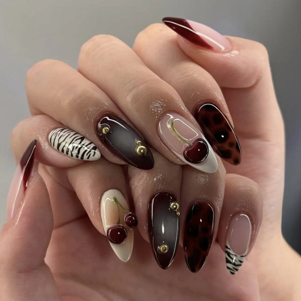 24Pcs Almond Press On Nails, Full Coverage False Nails (Random Style)