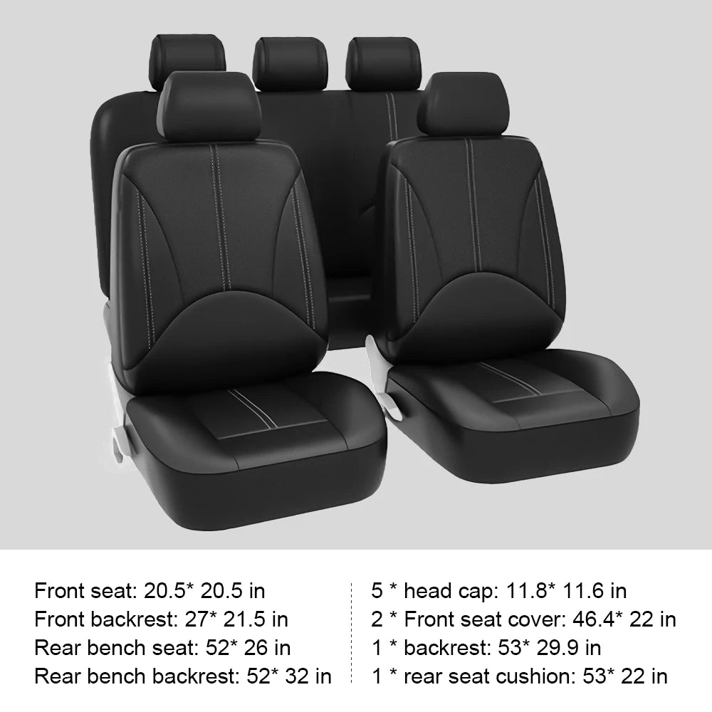 9pcs/Set Car Seat Cover Universal Leather Black Seat Protector Cover Complete Set of All Seasons Car Interior Accessories