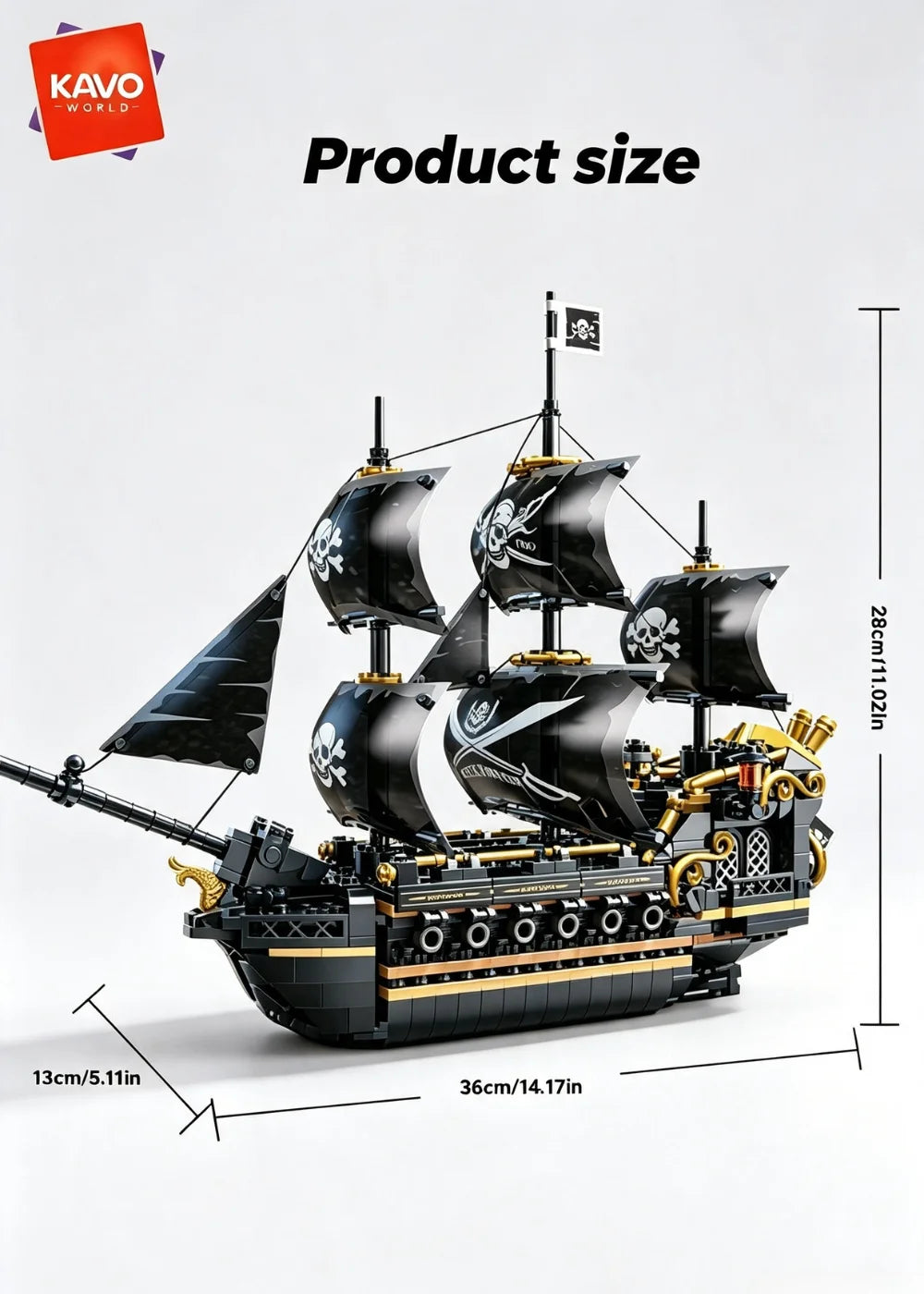 KAVOWORLD 801pcs 1799 Classic Black Sail Pirate Ship Toys Building Blocks Model with Display Stand Large Buccaneer Vessel Boat Brick Kit Corsair Boat Construction Toy Set Collectible DIY Assembly Toy for Desk Decor Christmas