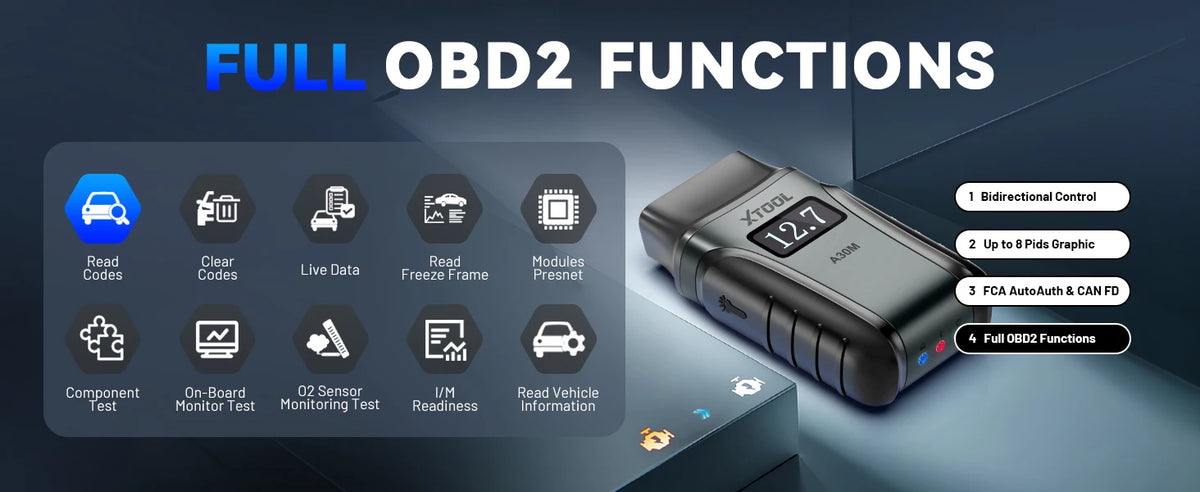 A30M V2.0 All System Car Diagnostic Tools Bluetooth OBD2 Scanner Active Test 26+ Reset CAN FD