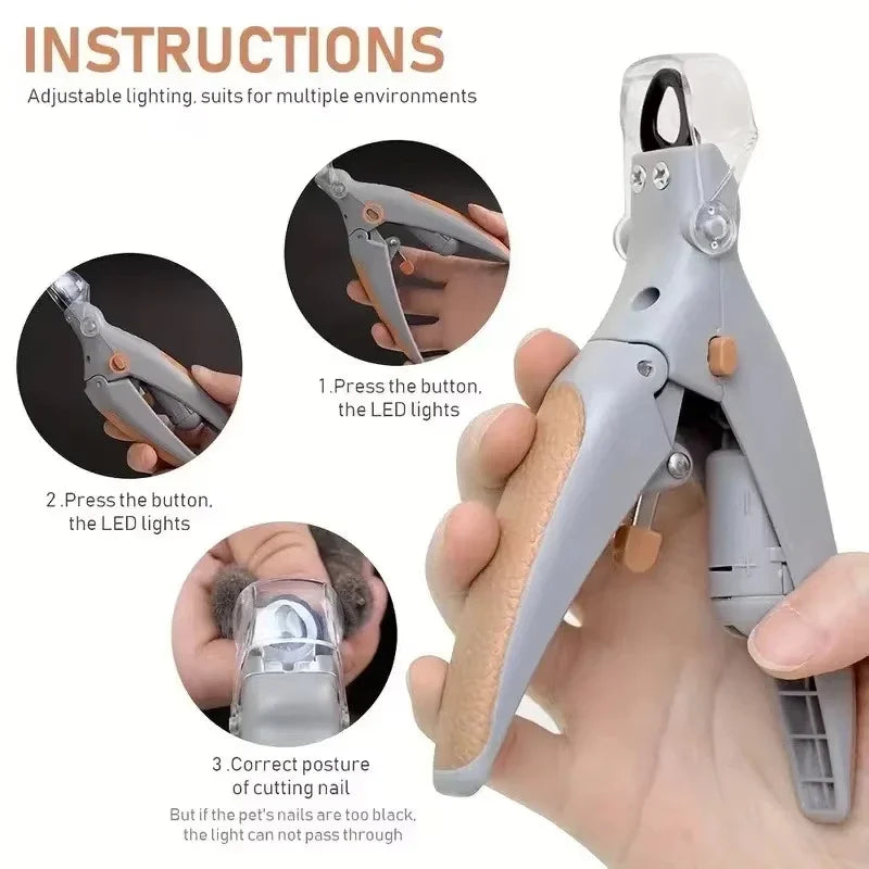 LED Pet Nail Clipper with 5X Magnifying Lens, Dog Cat Nail Trimming Scissors, Safe Claw Grooming Tool for Pets
