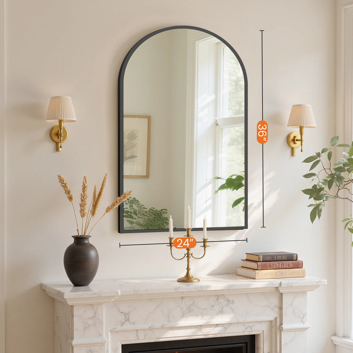 MCQ Arched Bathroom Mirror Over Sink Wall Mounted Aluminum Alloy Frame Horizontal Vertical Hanging Modern Vanity Mirror for Home