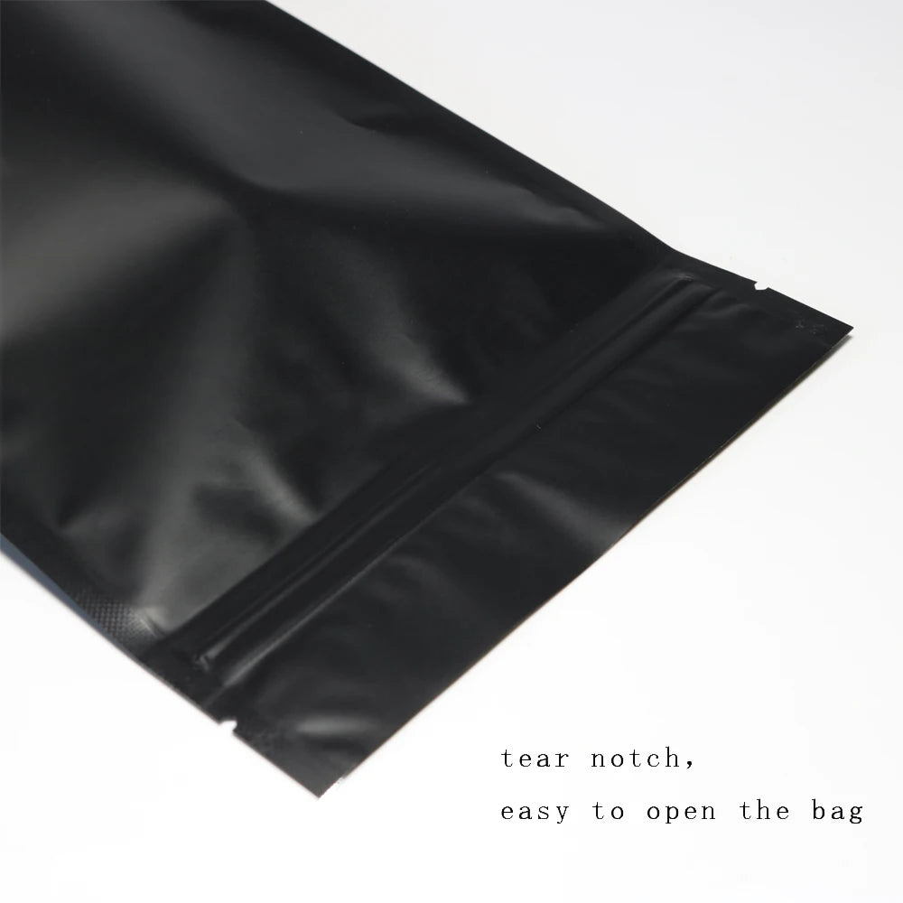 100pcs Premium Matte Black Stand Up Mylar Bags, Aluminum Foil Lined Smell Proof Ziplock Pouches - Best for Coffee & Food Storage