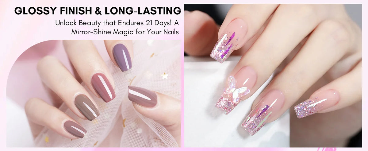 Gel Top Coat and Base Coat Set, No Wipe Shine Finish Soak Off Gel Base Top Coat Long Lasting LED Nail Lamp Gel Polish