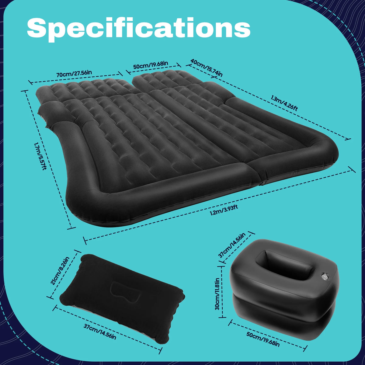 Inflatable SUV and Truck Back Seat Air Mattress with Pump and Pillow, Camping Car Bed