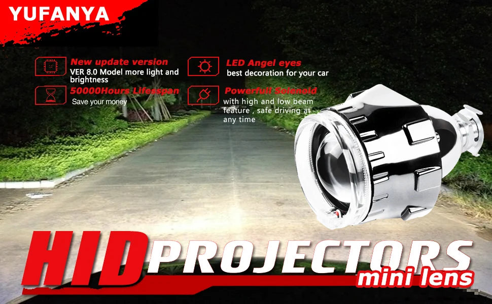 2.5 Inch 8.0 Bi Xenon Projector Lens With DRL LED Angel Eyes Shrouds Car Assembly Kit For Car Headlight H1 H4 H7 Model