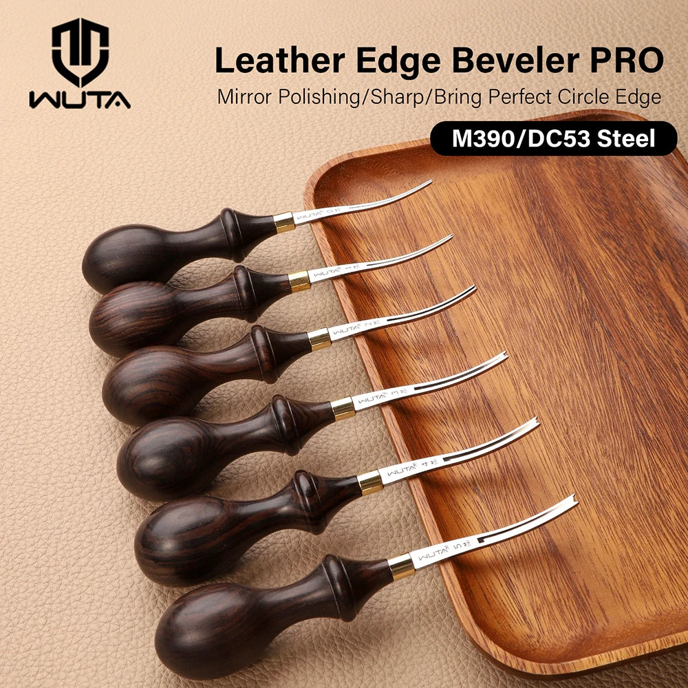 WUTA 1PC Leather Edge Beveler PRO Skiving Craft Work M390 / DC53 Steel Ebony Handle Cutter Edger Creaser Skiver Leather Tools