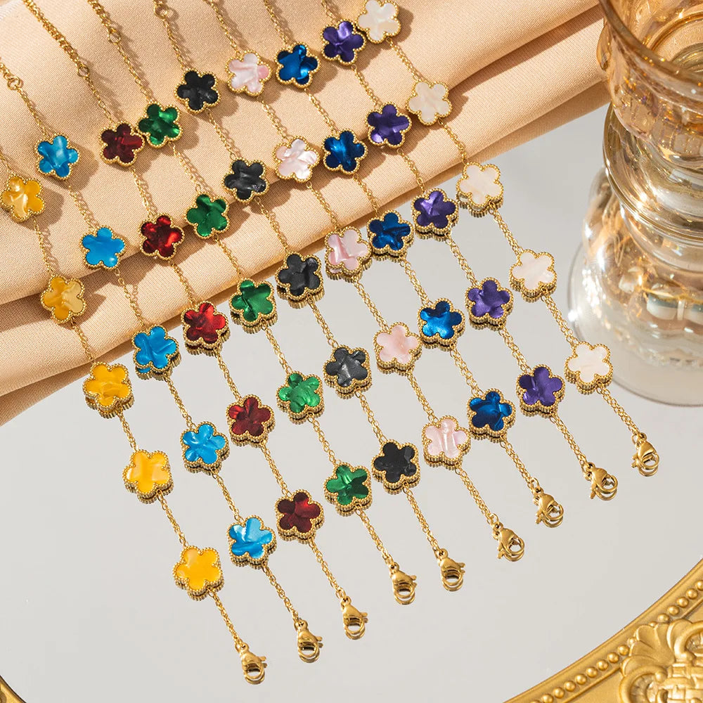 Gradient Color Adjustable Stainless Steel Bracelet for Women Classic Luxury Five Flower Design Fashionable Party Jewelry Gift
