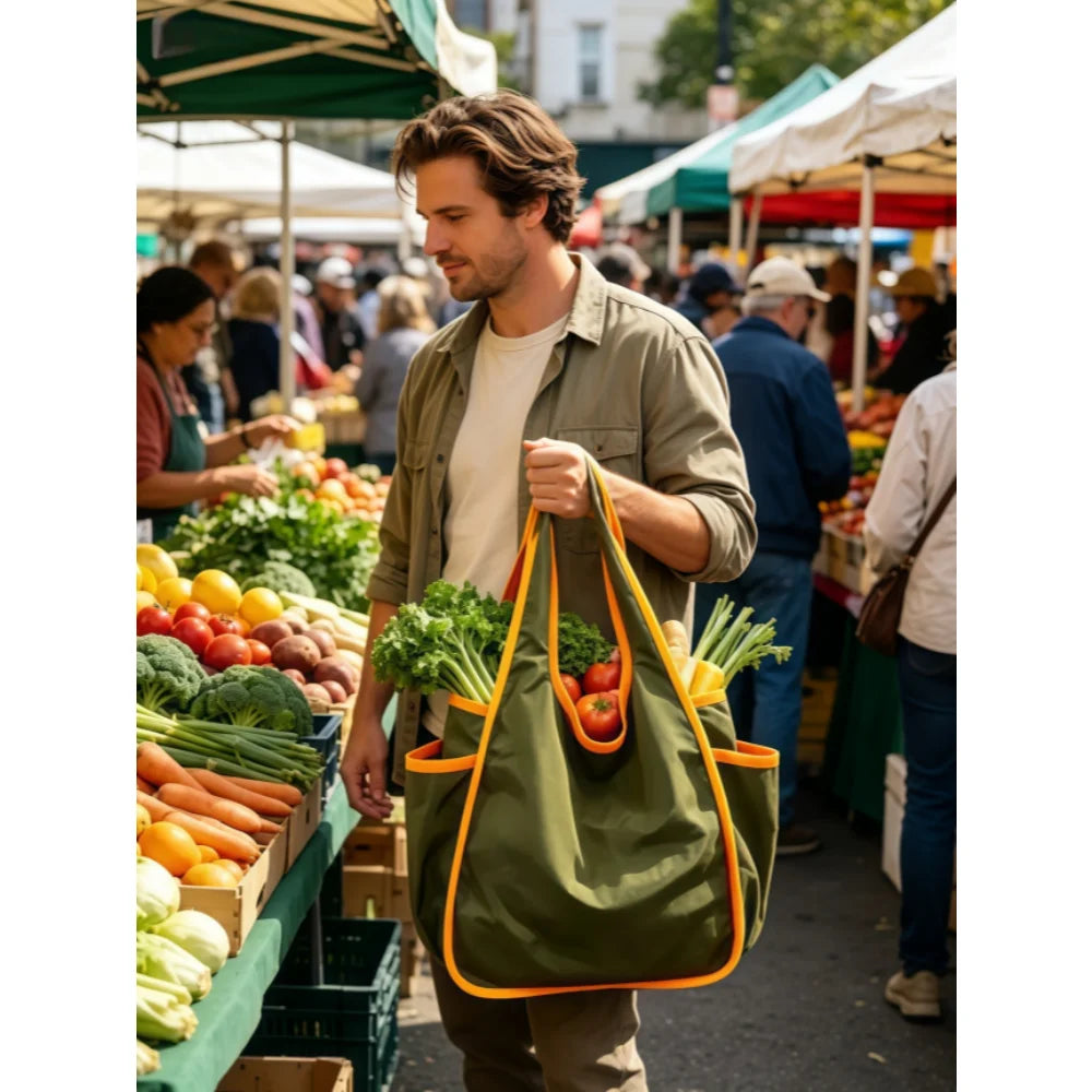 1pcs Drawstring Shopping Tote Bag for Groceries Travel Storage Reusable Eco-Friendly Lightweight Collapsible Design Reusable
