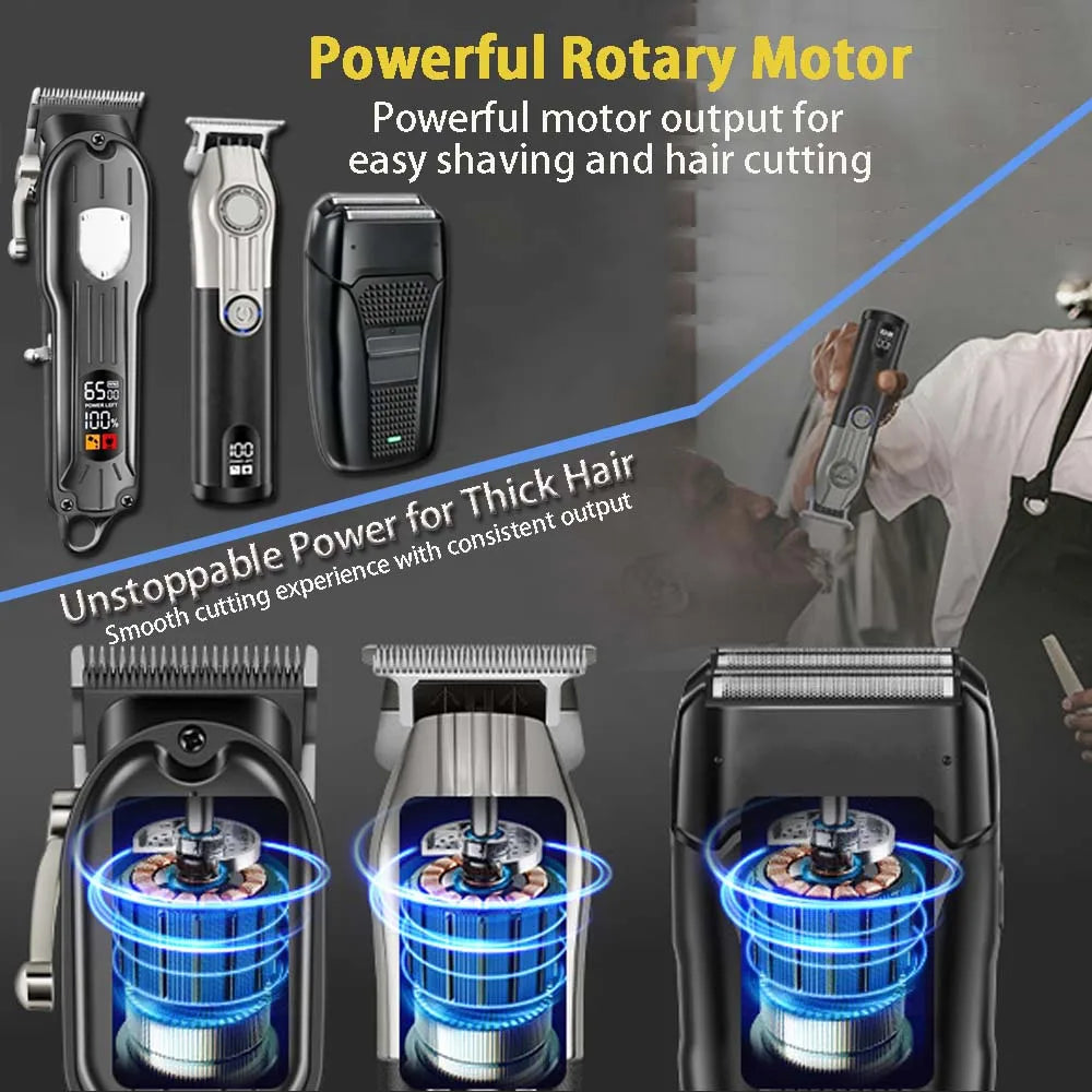 Professional Hair Clipper Set for Men, Cordless Haircut Kit with LED Display, 3-in-1/2-in-1/1pc Rechargeable Hair Clipper & T-Blade Trimmer & Electric Shaver, Barber Zero-Gapped Detailer, DIY Grooming Tools with Scissors, Com