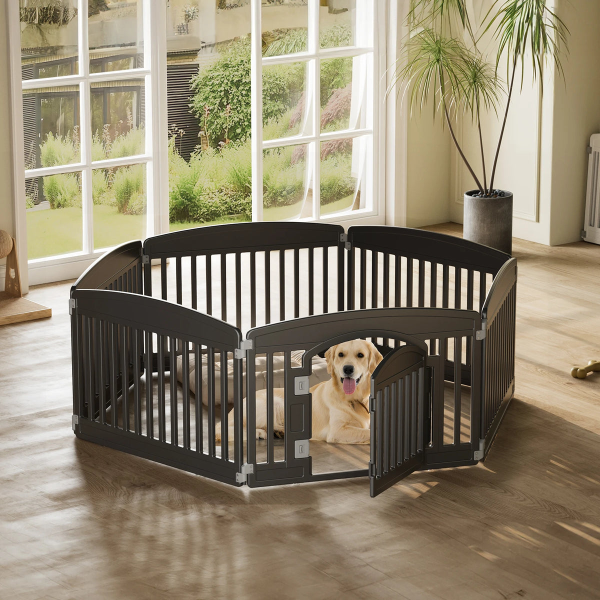 Plastic Dog Playpen 6 Panel 24IN Expandable Durable Pet Fence for Medium Dogs, Indoor Outdoor Folding Portable Puppy Playpen